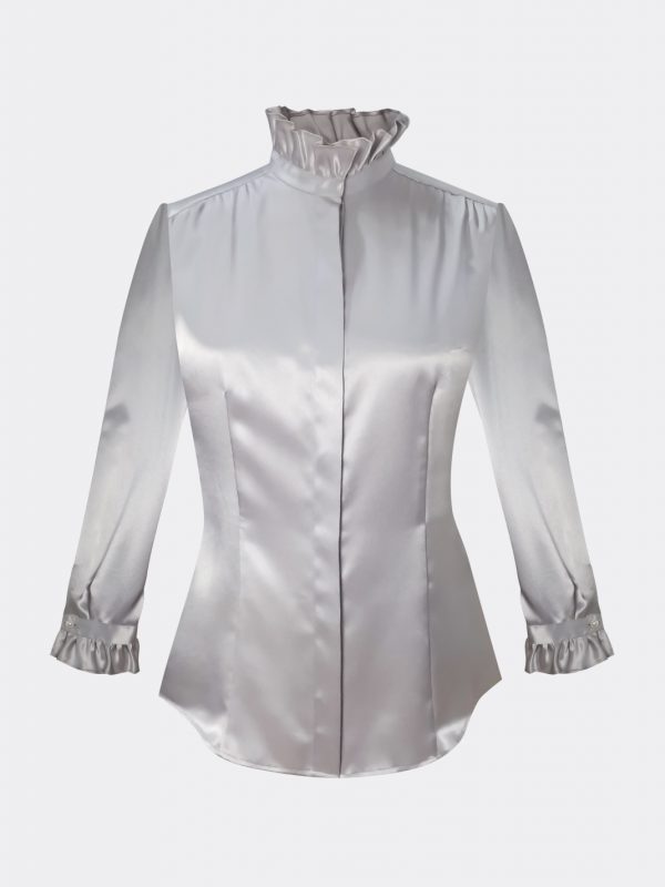 beauty-advisor-blouse-uniforms-for-cosmetic-and-luxury-ruffle-collar-blouse-uniform-supplier-singpapore-satin-blouse-elegant-blouse-estee-lauder-uniform