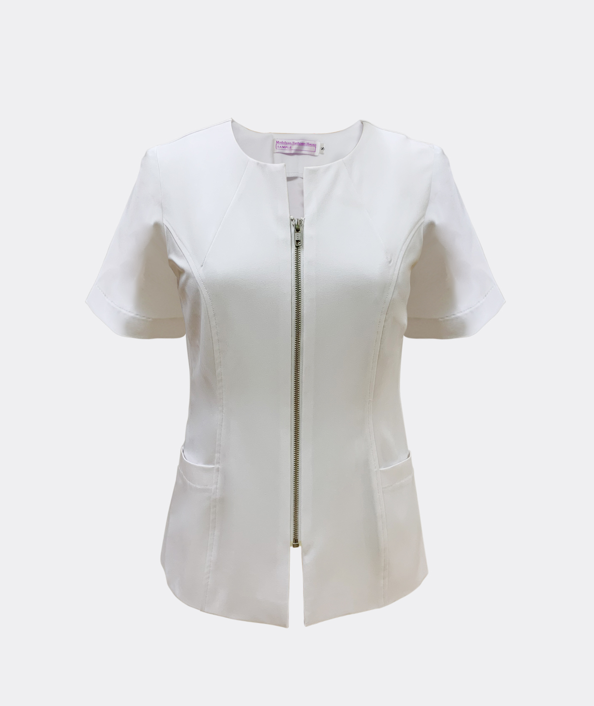 Beauty consultant blouse with silver teeth zipper