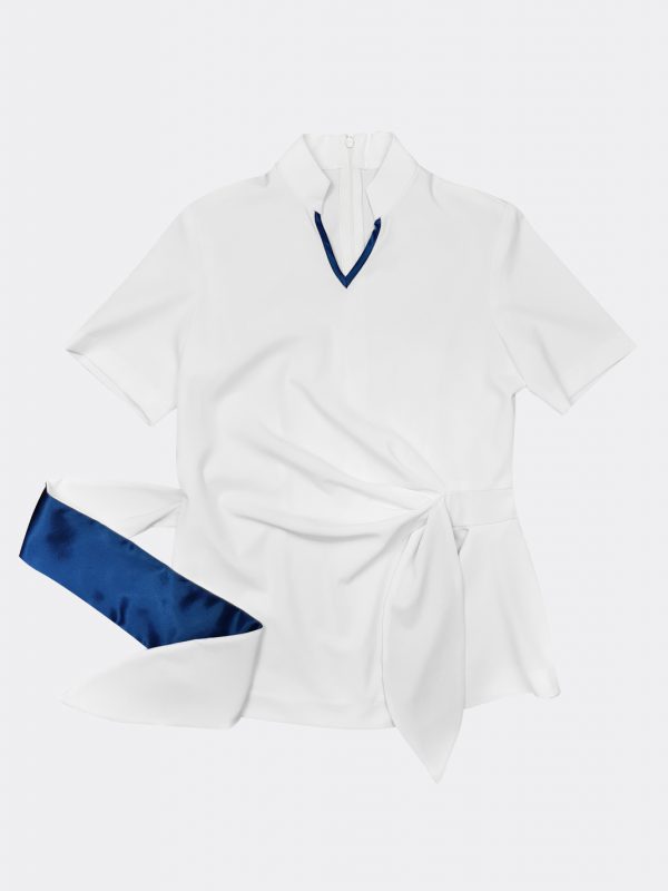 Stylish Beauty Blouse with Pleats and Zen Collar