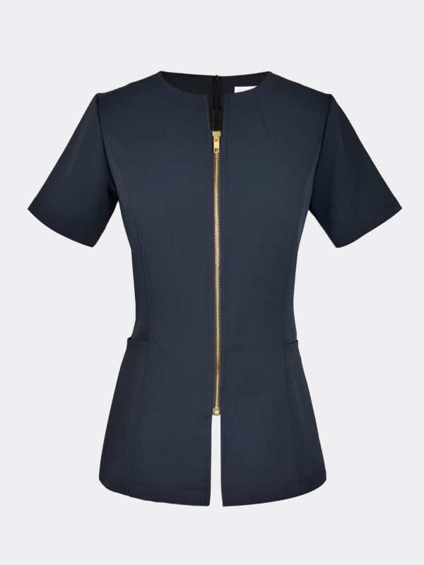 Modern ladies top fashion zipper blouse navy