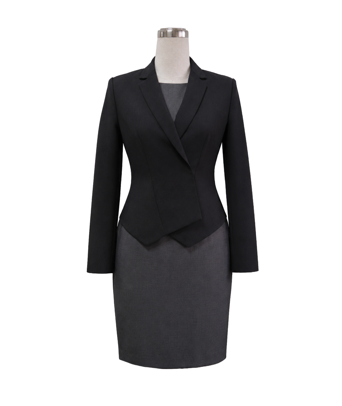 modoleen-two-tone-grey-blazer-dress-uniform-singapore.webp Two-tone grey executive corporate blazer and sheath dress uniform set for corporate office wear by Modoleen Singapore