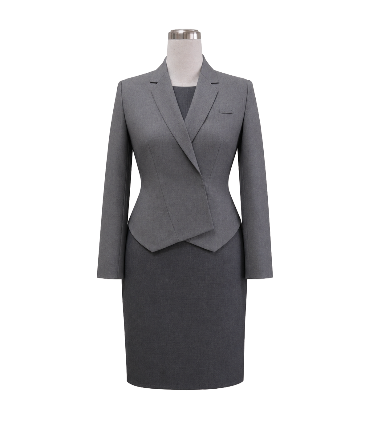 modoleen-two-tone-grey-blazer-sheath-dress-uniform-singapore.webp Two-tone grey executive corporate blazer and sheath dress uniform set for corporate office wear by Modoleen Singapore