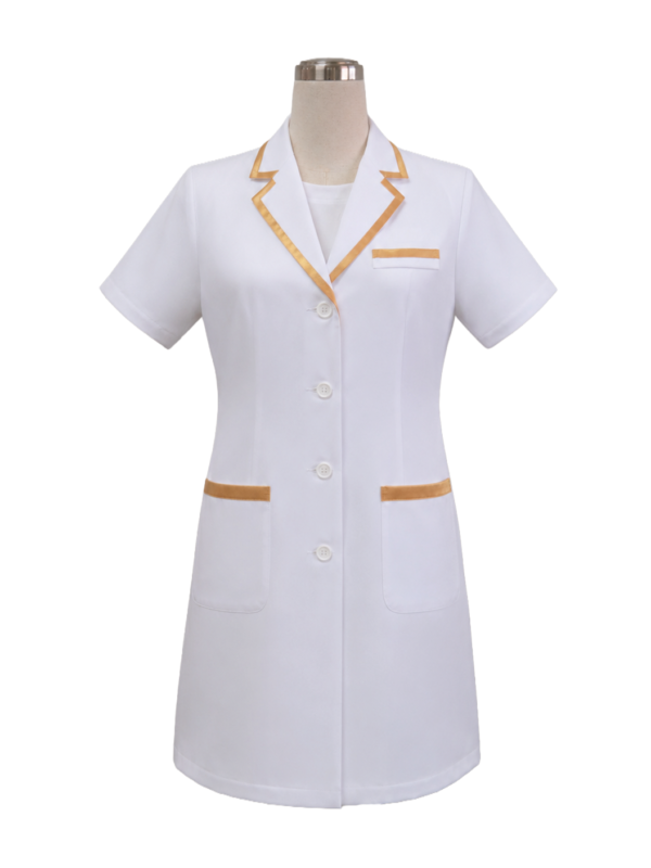 Classic short sleeve lab coat jacket with color trim